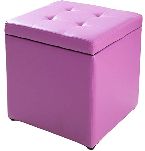 GeELky Cube Kunstleder Ottomane Aufbewahrung Fußhocker Pouf Sitzbank, Spielzeugkiste mit Scharnier Oben Organizer Box Pouf Truhe-Lila 31x31x36cm(12x12x14inch)