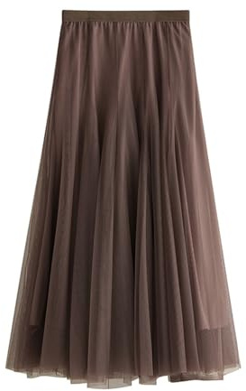 kinstell Tulle Skirts for Women Long Length Tutu Skirt A Line Mesh Elastic Waist Skirts