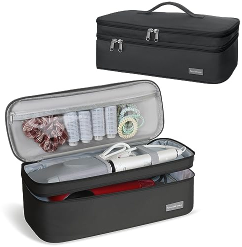 wigmoa K1-K - Borsa portatile a doppio strato compatibile con asciugacapelli e accessori Dyson, custodia da viaggio per asciugacapelli, volumizzatore, styler e strumenti caldi., Nero , 40 cm x 15 cm x