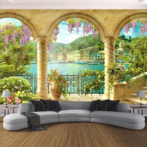 MIXUEXUNLU Photo Wallpaper 3D Pillar Arch Lake View Building Mural Living Room Study Creative Home Decoration Wall Painting