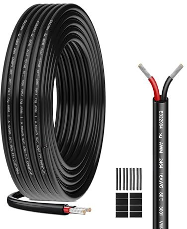 Cavo Elettrico 16 AWG 2 x 1,3 mm² UL2464-5 Metri, 2 Conduttori in Rame Stagnato, 300V, Ideale per Illuminazione LED Auto, Casa e Applicazioni Esterne