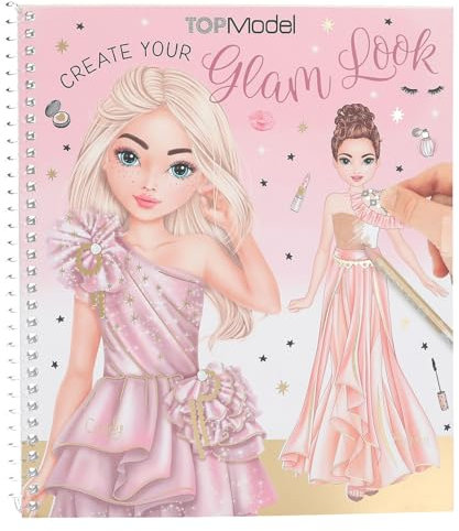Depesche 13583 TOPModel Create Your Glam Look - Malbuch Set mit 36 Seiten zum Gestalten von Outfits, inkl. 6 Stickerbogen