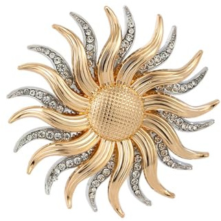 Broche Soleil Strass Pour Femme Homme Or Doré Style Céleste Élégant Accessoire Badge Pour Veste Chapeau Ou Robe Cadeau Anniversaire Fête Ou Mariage Bijou Fantaisie Unisexe Bijoux