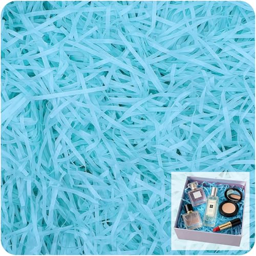 Papier de soie déchiqueté pour boîtes cadeaux, papier déchiqueté doux pour remplissage de paniers et emballages, papier de remplissage pour Noël, anniversaire, fête (Bleu, 200g)
