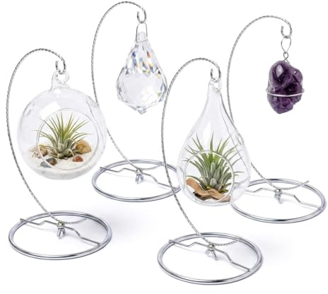 HOHIYA Christmas Ornament Display Stand 4 Pack 9.5 Chrome Silver Twist Wire Holders for 150mm/6inch Glass Terrarium Air Plant Halloween Xmas and Easter Decorations