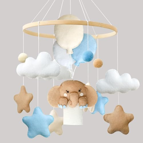 Tiere Mobile Baby Windspiele, 3D Heißluftballon Elefanten Baby Mobile für Bett, Babybett Mobile Wickeltisch Hängende Bettglocke, Deko Kinderzimmer Babyzimmer, Geschenk für Baby Mädchen Junge