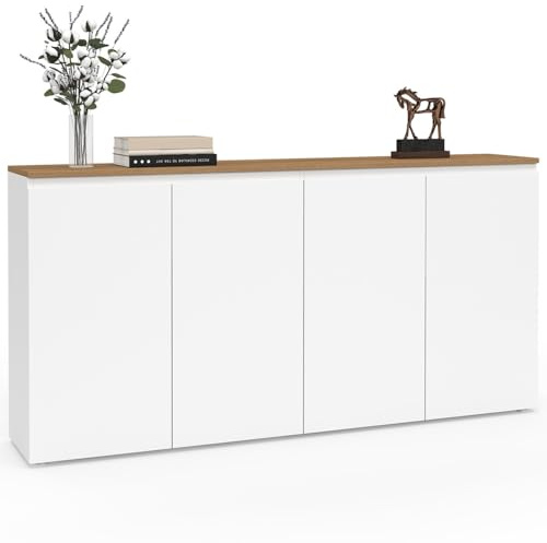 IDMarket - Aparador de 160 cm Toby 4 puertas blanco y bandeja madera