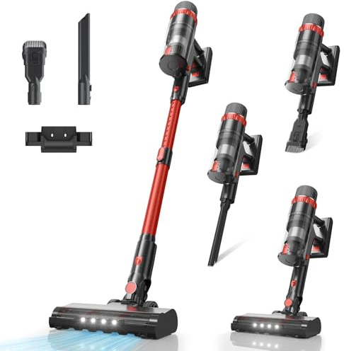 Aspiradora sin Cable, 48KPA/70Mins Escoba Aspiradora sin Cable con Pantalla Táctil LED/Cepillo Anti-Enredo Mejorado,Aspirador Vertical con Autoportante,Aspiradora para Suelo/Alfombra/Pelos de Animales