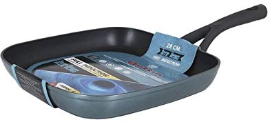 Quttin - Parrilla Asadora Antiadherente de inducción Venus con Mango. Para todo tipo de cocinas. Aluminio Forjado Doble Capa. Resistente Duradera Calidad. Color Azul. Parrilla Cuadrada 28 cm