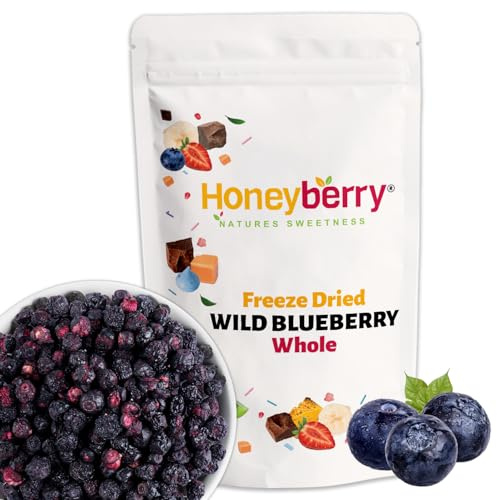 Freeze Dried Whole Wild Blueberry 250g - 100% Natural Blueberries Grown Wild Harvested From Lowbush - Superfood Non-GMO Freeze Dried Berry Fruit Perfect for Baking, Smoothie, Porridge Oats or Snacking