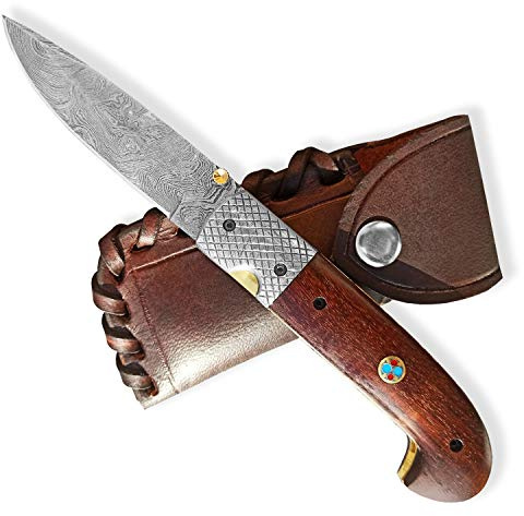 Damascus Hunter Dellinger SISO Sentinell & Damast Taschenmesser & Klappmesser & Damaststahl Messer & Outdoor Damastmesser Folder Knife 9,5cm Klinge