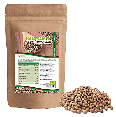 Mynatura Bio Hanfsamen ungeschält 1000g – Rohkostqualität – Vegan – Glutenfrei – Omega-3 & Omega-6 – Ballaststoffreich – Eiweißquelle – Ohne Zusätze – DE-ÖKO-044 – Naturprodukt (1000g)
