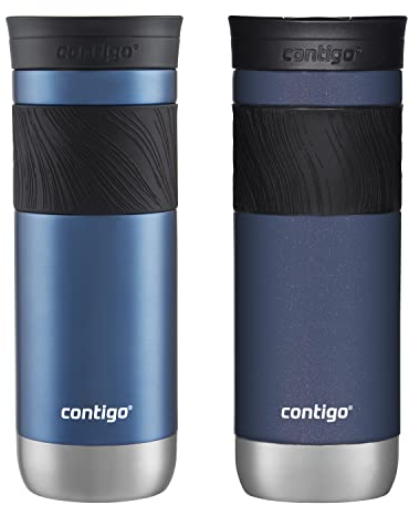 Contigo SNAPSEAL Insulated Stainless Steel Travel Mug with Grip, 20oz., Blue Corn Transparent Satin & Midnight Berry
