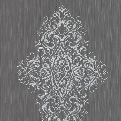 Barock tapet Profhome 319454-GU textiltapet lätt strukturerad med ornament matt blå silver 5,33 m2