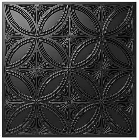 Art3d Decorative PVC Drop Ceiling Tiles, 2 x 2 ft, 12-Pack, Black
