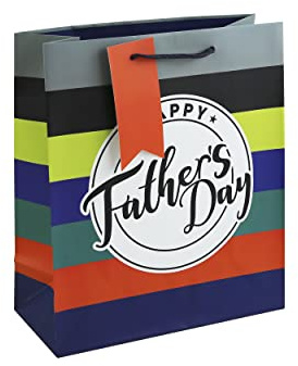 Eurowrap Stripes Happy Fathers Day Paper Gift Bag with Gift Tag Medium