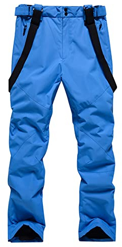 HOTIAN Pantalon de Ski Homme Imperméable Brise Vent Fonctionnel Avec Bretelles Amovibles - Snowboard Outdoor Blue S