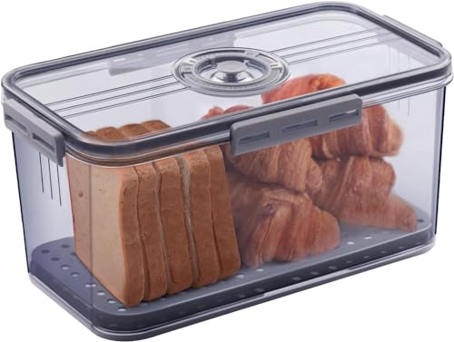 Chulovs Brotkasten Brotkästen für Küchentheke luftdicht, Zeiterfassung Brot Aufbewahrungsbehälter mit Deckel, Brotaufbewahrung für selbstgebackenes Brot, Toast, Bagel, Donut und Kekse (Grau)