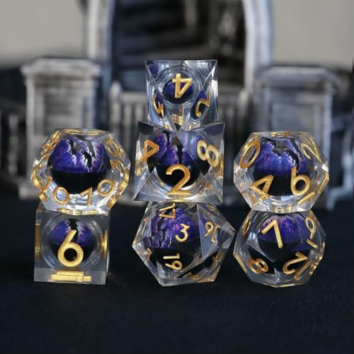 D&D tärningsset flytande pupillögonglob, harts, skarp kant, tärning, 7 st DND-tärningar för polyhedrala fängelsehålor och drakar, MTG RPG Ttrpg banfinnare, rollspel D och D D20 D12 D10 D8 D6 D4