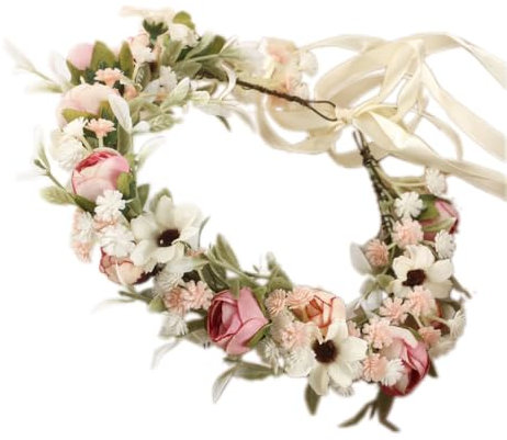 Blausky Boho Blumenkranz,Haarkranz,Haarbänder Floral Girlande,Blumen Stirnbänder,Blumenkränze für Haar,Blumenkrone,Braut Haarschmuck,für Damen Festival Party Hochzeit Strand Geburtstag,Rosa