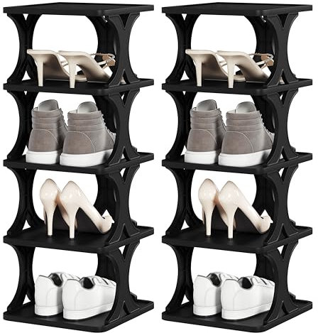 eSituro Schuhregal mit 5 Ebenen, 2er Set, Schuhablage schmal, Schuhorganizer Schuhaufbewahrung platzsparend, Schuhständer, für Flur Wohnzimmer Schlafzimmer Eingangsbereich, Schwarz