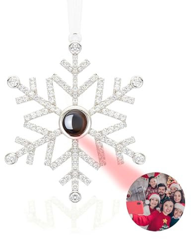 GGKAFACOI Individuelle Foto-Ornament für Weihnachtsbaum, Hängender Schneeflocken-Projektionsanhänger mit Bild innen, Personalisierte Deko mit Foto, Anpassbarer Weihnachtsschmuck für Party