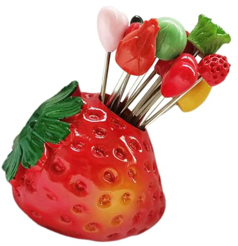 ABOOFAN Lot de Fourchettes à Fruits en Métal Rouge avec Support, Design Dessin Animé Mignon, Faciles à Saisir et Solides, Vie Quotidienne Desserts Style Aléatoire