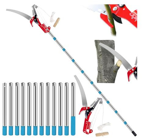 NEWFUN Pertiga Telescopica Podar,Sierra Podar,Pertiga Podar,82-528cm Tijeras de Podar Telescópicas 2 In 1，Herramientas Jardineria，Regulable en altura，Para esquilar en el jardín, recoger fruta