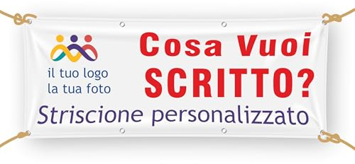 Pubblimania Banner Striscione Personalizzato Con Foto e Scritte in pvc per esterno con occhielli perimetrali. Personalizza online con le tue scritte e noi lo stampiamo. (75x150 Cm)