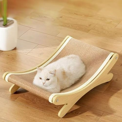 Lit grattoir 2-en-1 en sisal pour chats d'intérieur de grande taille – Hamac salon avec coussin en sisal, meuble en bois pour chat pour griffer et se reposer (Kaki 2PCS)