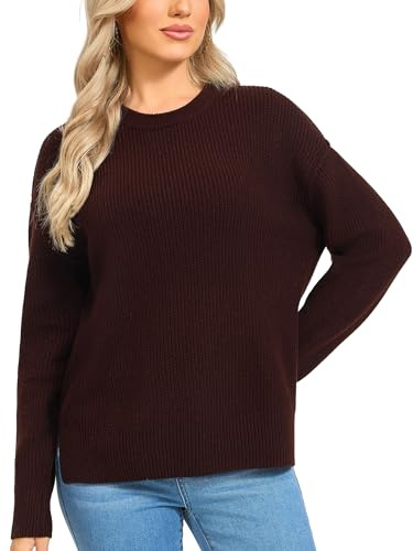 VETLURY Women's Oversized Pullover Sweater - 100% Merino Wool Crewneck Chunky Warm Knit Jumper Exposed Seam Fall Winter Tops (XX-Large, Cocoa Brown)