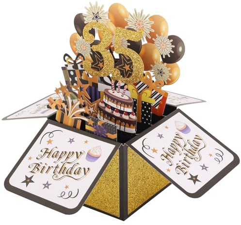 NQEUEPN Tarjeta Emergente de Feliz 35 Cumpleaños, Tarjetas 3D de Feliz Cumpleaños con Sobres Regalos Ideas Mejores para Hombres y Mujeres