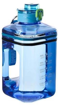 Square Water Bottles, Motivate Sports Bottle 0.6 Gallon/2.2 Litre | Large Capacity with Lid and Leak Protection for Drinking