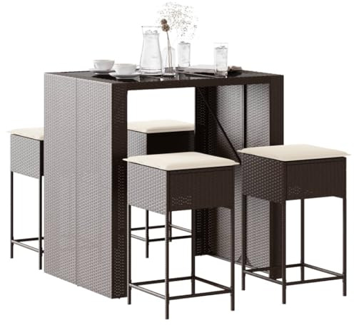 Ziaphsol 5-TLG. Trädgårdsmöbelset med kudde av poly rotting för terrass, balkong, loungegrupp, matgrupp, utomhusmöbler med bord och pall i brunt för trädgård och terrass