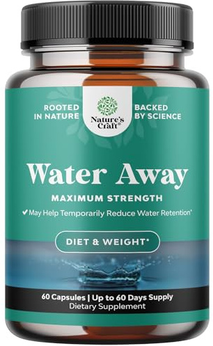 Water Away Supplement for Fast Bloating and Swelling Relief Pure Natural Diuretic Pills Reduce Retention Support Weight Loss Boost Energy Levels - 60 Count
