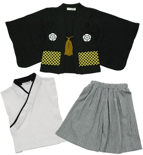 Barn Hakama Stil Kimono Stil Pojke Set Japanska Formell Födelsedag Halloween Klänning Barn Klänning Outfit samuraj Cosplay Barn (Black, 90)