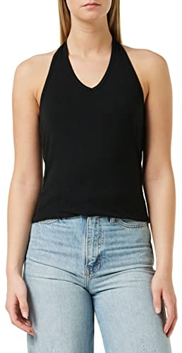 Ladies Neckholder Shirt Damen T-Shirt Shirt Top Kurzarm kurzärmlig, Größe:L, Farbe:Black, BY038-00007-0042