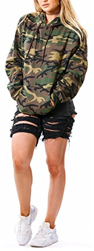 Taiduosheng Sudadera ligera con capucha y estampado de camuflaje para mujer, Camuflaje, L