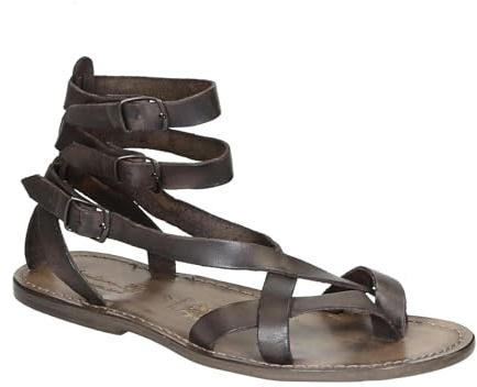 Gianluca - Sandalias Gladiador Hombre en Piel Barro Hechos a Mano en Italia - Número de Modelo: 564-U-CUOIO - Tamaño: 44 EU