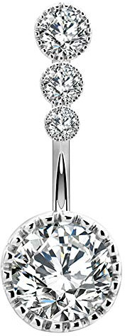 OUFER 14G 12mm Piercing Ombelico Acciaio Chirurgico 316L Round CZ Argento Palline Navel Ring Belly Bar Semplice Gioiello Donna 10mm