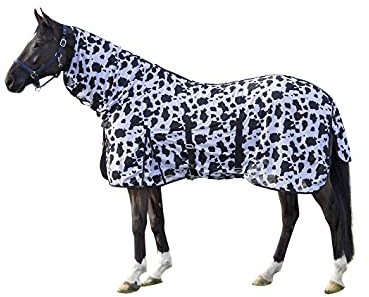 HKM 12449 Fliegendecke mit Halsteil Cow, Pferdedecke Weide Stall Paddock 135 cm Schwarz, Weiß