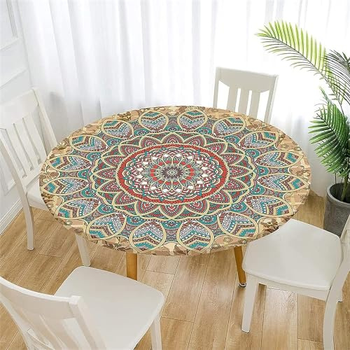 FANSU Tovaglia Antimacchia Rotondo 150 cm, Für Tisch 130-140cm, Tovaglia Rotondo con Bordo Elastico Lavabile Tovaglie da Tavola Impermeabile per Salotto Pranzo Giardino