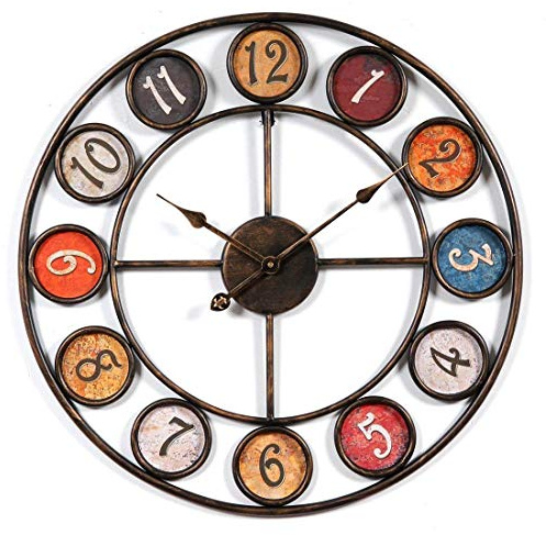 SBTXHJWCGLD Etro Style Metal, Reloj Colgante Redondo Que no Hace tictac, Reloj de Pared Grande silencioso, Reloj de jardín Impermeable de Hierro Forjado para Exteriores, 24 Pulgadas / 60 cm
