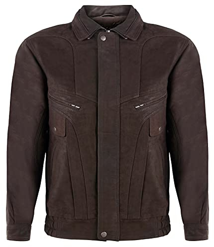 Infinity Leather Herrenjacke 100% Echtleder Braun Klassischer Ausschnitt Wildleder Tailored Fit Bomber Design 3XL