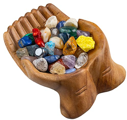 Curawood Bol D'offrande Mains Sculptées - Plateau Décoratif en Bois, Vide Poche Entrée, Bol à Clés, Assiette - Couleur Naturelle