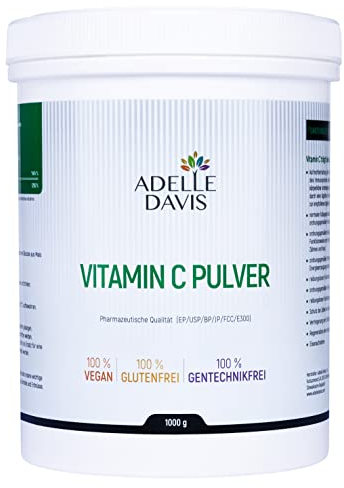 Adelle Davis® Vitamin C Pulver 1000 Gramm - Reine Ascorbinsäure aus Fermentation von gentechnikfreiem Mais - Pharmazeutische Qualität