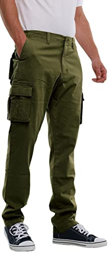 MIG Mens Stretch Cargo Chino Trousers, Cotton Regular Elasticated Slim Fit | Stretch cotton cargo chino trousers with elasticated comfort and a regular slim fit for work and casual wear