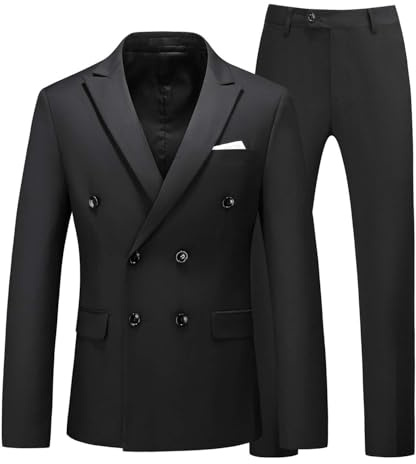MOGU Mens 2 Pezzi Vestito Slim Fit Doppio Petto Blazer e Pantaloni Tinta Unita Prom Smoking, Nero, 56