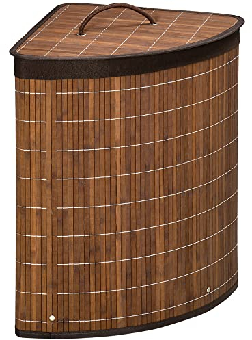 HOMCOM Cesto para Ropa Sucia de Bambú Capacidad de 55L Cesta para la Colada en Forma de Abanico con Tapa y Bolsa Extraíble 38x38x57 cm Marrón