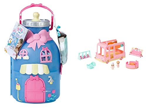 BABY Born Zapf Creation 904145 Surprise Spielset Flasche - 2-stöckiges Spielhaus mit exklusivem Baby & 904763 Surprise Babies Bus - rosa Spielzeugbus für kleine Mini Puppen